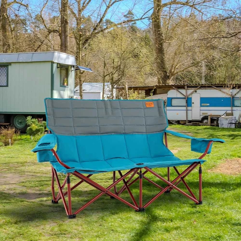 COSTWAY sulankstoma kempingo sofa 2 asmenims, paminkštinta, su metaliniu rėmu, 147 × 69 × 82 cm, ZB34322DE