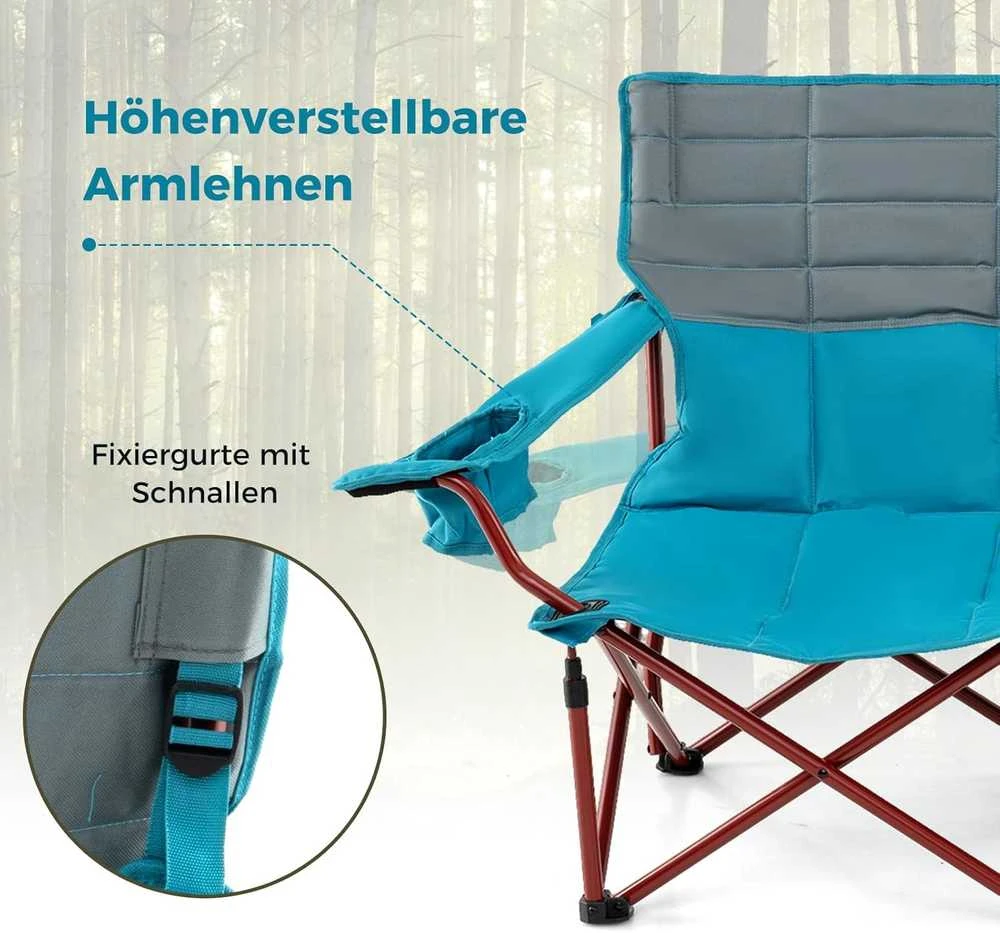COSTWAY sulankstoma kempingo sofa 2 asmenims, paminkštinta, su metaliniu rėmu, 147 × 69 × 82 cm, ZB34322DE