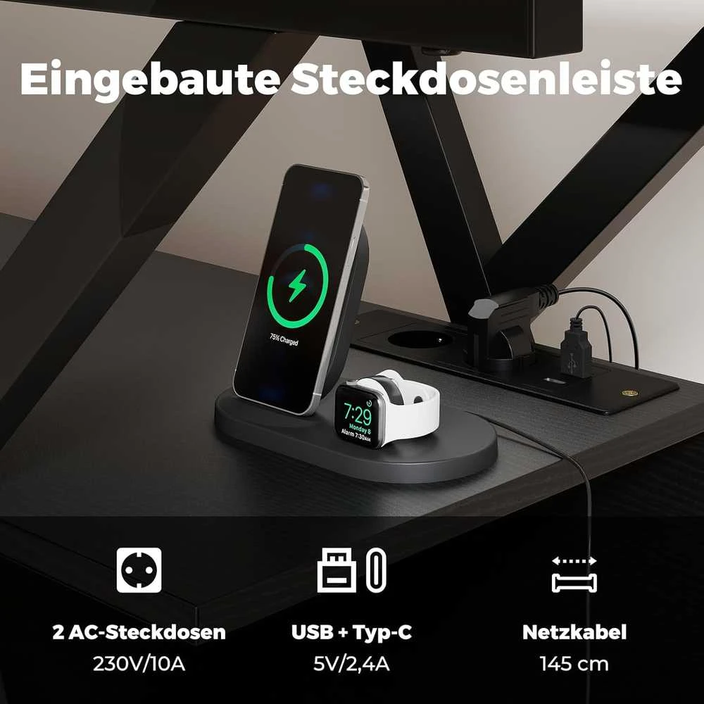 COSTWAY TV staliukas su LED apšvietimu, USB ir C tipo jungtimis, skirtas iki 65 colių televizoriams, juodas, TH32975DE