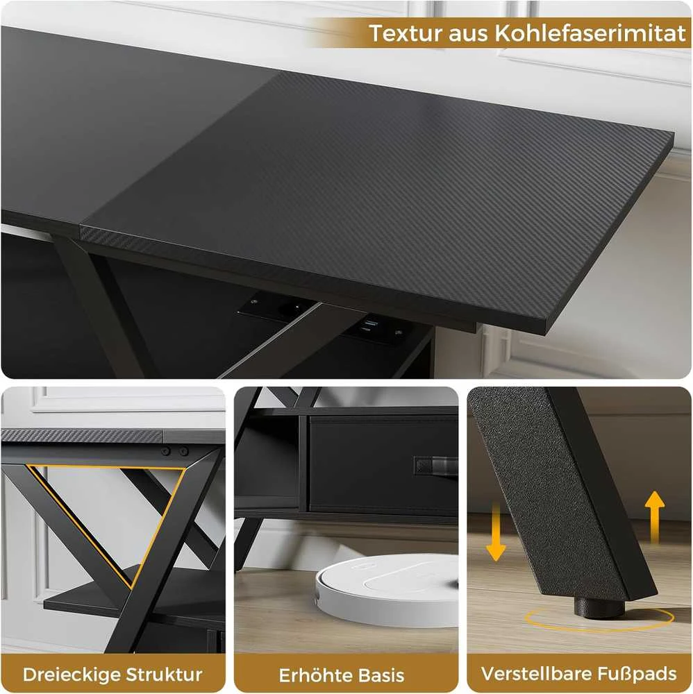 COSTWAY TV staliukas su LED apšvietimu, USB ir C tipo jungtimis, skirtas iki 65 colių televizoriams, juodas, TH32975DE