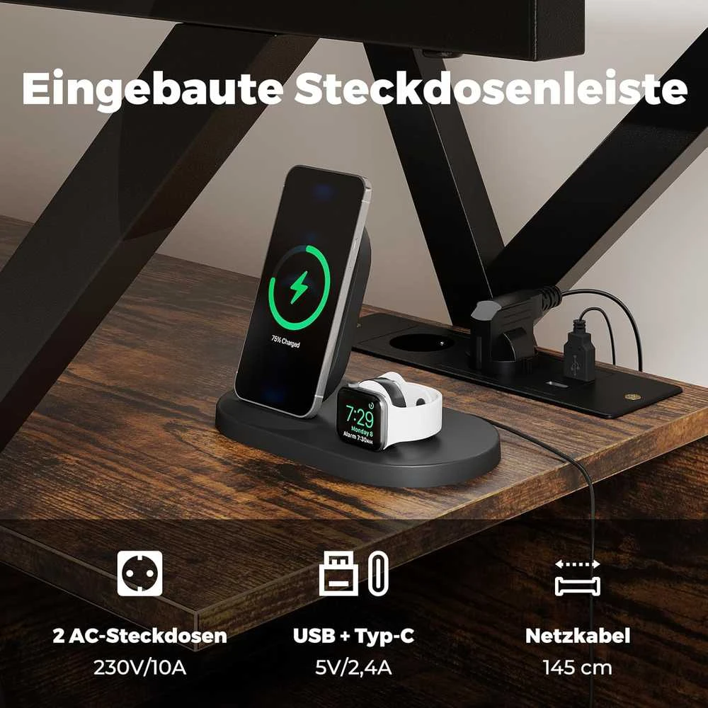 COSTWAY TV staliukas su LED apšvietimu, USB ir C tipo lizdais, 140 × 40 × 54 cm, tamsiai rudas