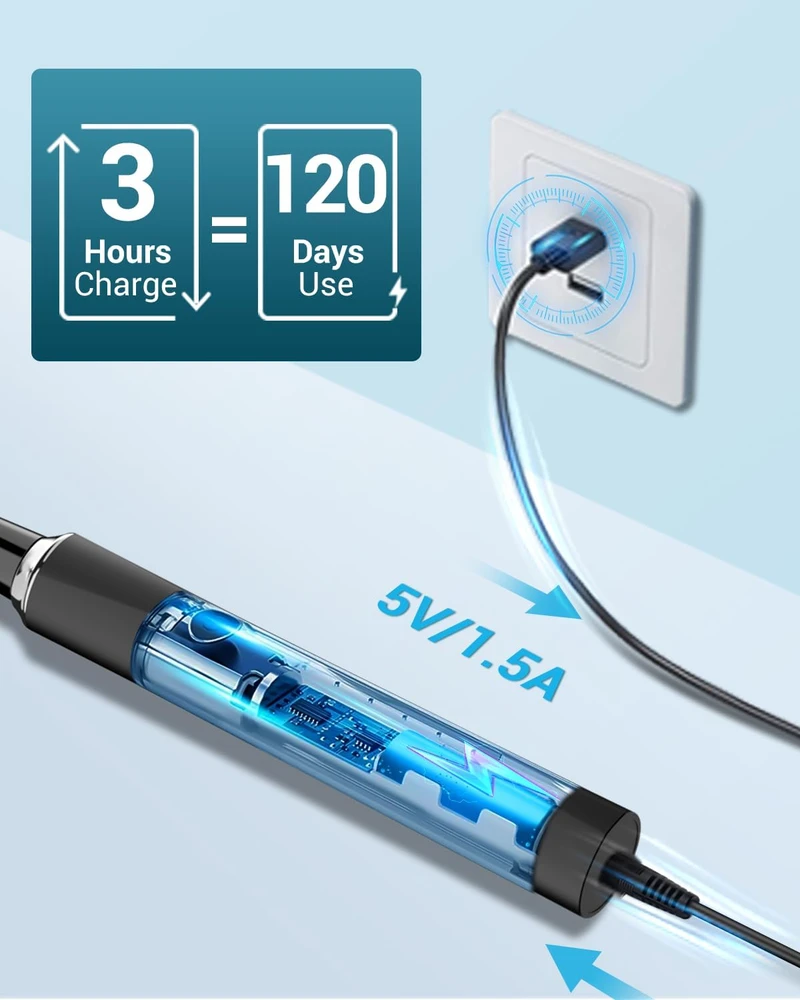Coulax Pro soninis elektrinis dantų šepetėlis su 8 galvutėmis, 5 režimais, IPX7, M304
