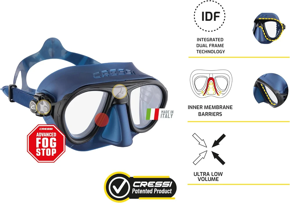 Cressi Calibro & Corsica suaugusiųjų nardymo ir snorkelingo kaukės ir vamzdelio rinkinys su grūdinto stiklo lęšiais
