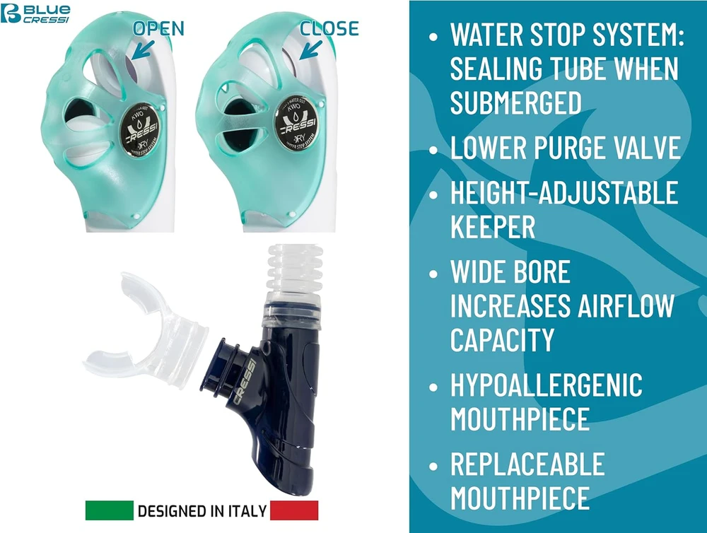 Cressi nardymo ir snorkelinimo kaukė su keturiais grūdinto stiklo lęšiais ir kvėpavimo vamzdeliu Horizon Scilla, juoda