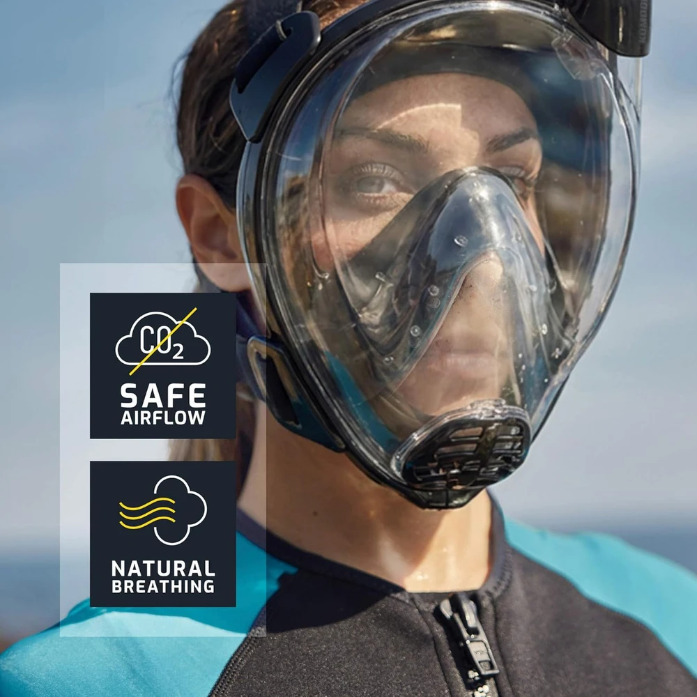 Cressi pilno veido nardymo kaukė Komodo 180° panorama CO2 saugi anti-rasa silikoninė juoda S/M