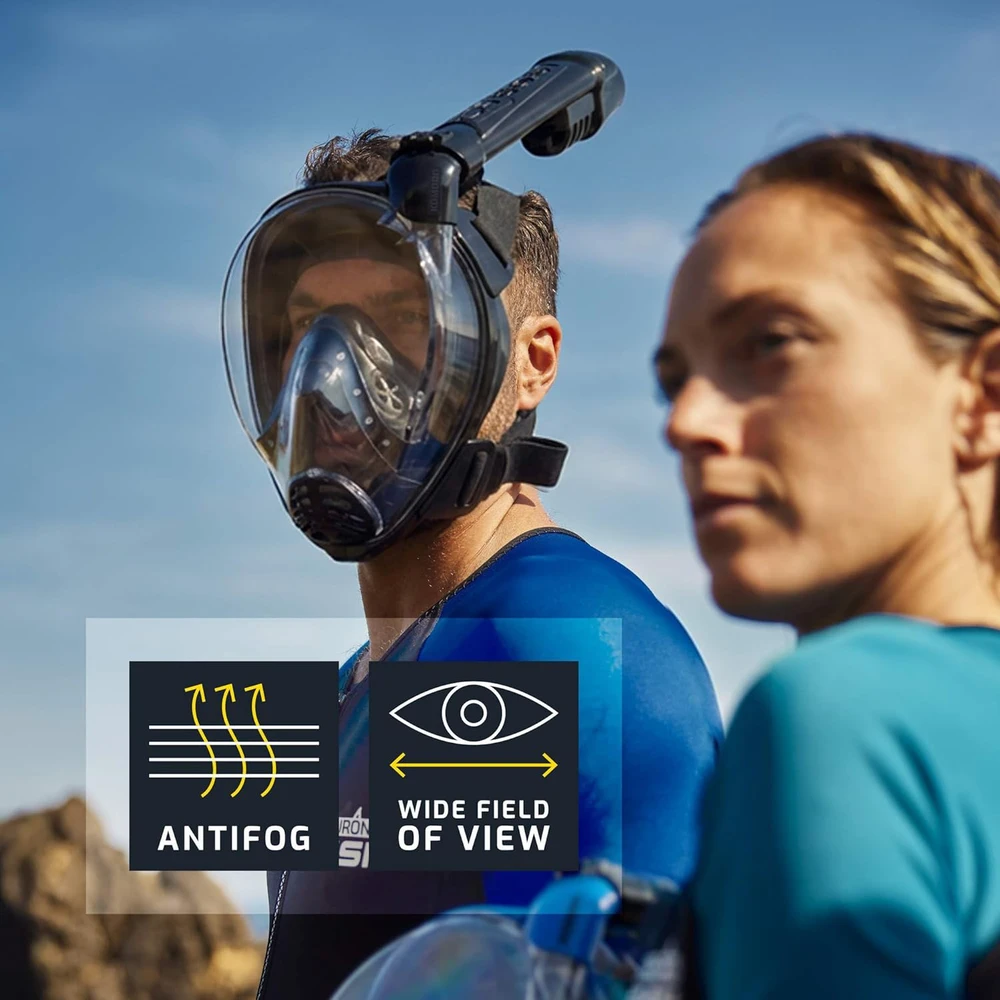 Cressi pilno veido nardymo kaukė Komodo 180° panorama CO2 saugi anti-rasa silikoninė juoda S/M