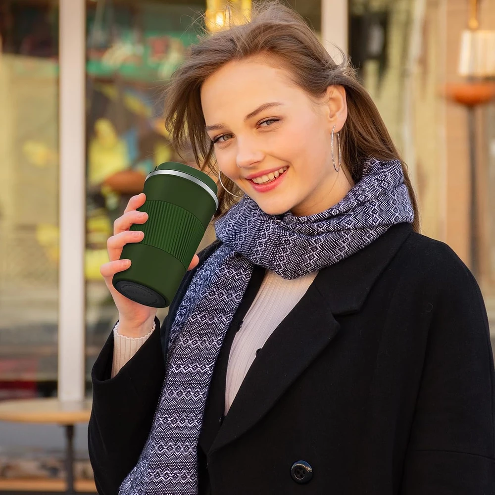 CS COSDDI termopuodelis 380 ml iš nerūdijančiojo plieno, sandarus Travel Mugs Žalias-A