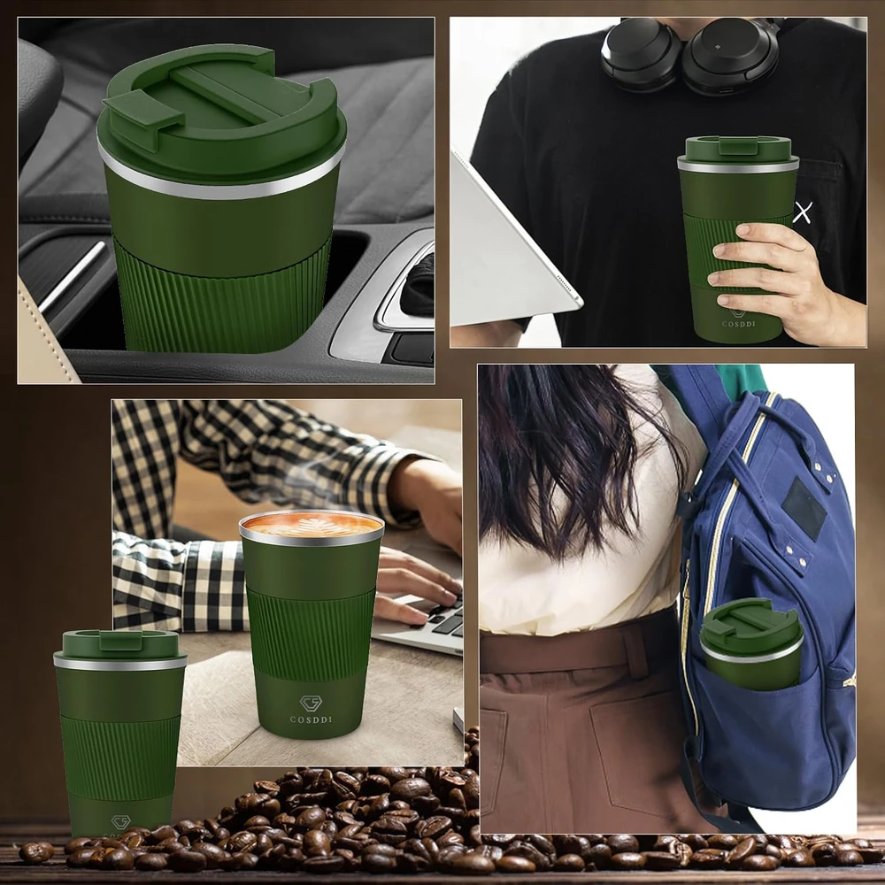 CS COSDDI termopuodelis 380 ml iš nerūdijančiojo plieno, sandarus Travel Mugs Žalias-A