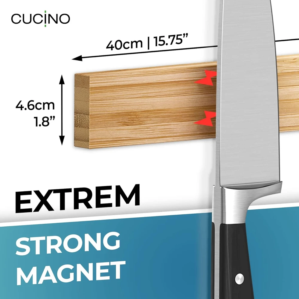 Cucino magnetinė juosta peiliams iš bambuko, 40 cm, Holder16_bamboo2