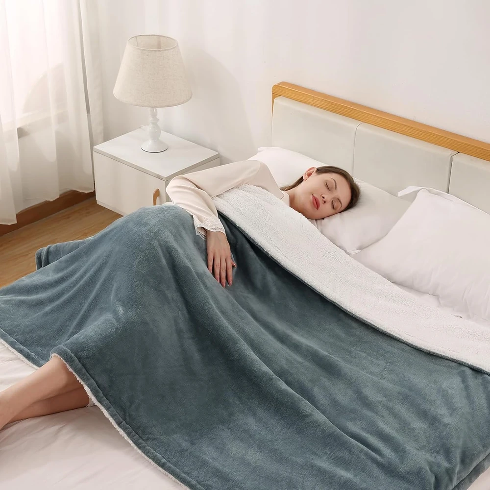 CURECURE elektrinė šildoma flanelinė antklodė 130 × 180 cm, 6 temperatūros lygiai, ETGL-HB1613EU-FL-QGR