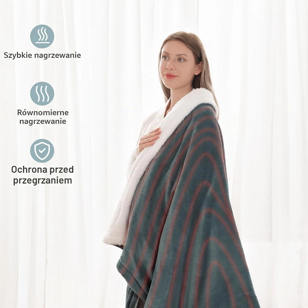 CURECURE elektrinė šildoma flanelinė antklodė 130 × 180 cm, 6 temperatūros lygiai, ETGL-HB1613EU-FL-QGR