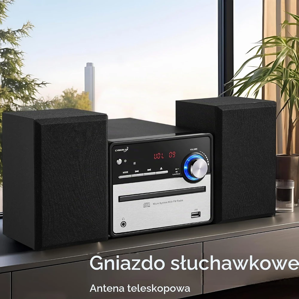 Muzikinis centras Cyberlux mini Hi-Fi stereo sistema su CD/MP3, FM radiju, USB ir LED ekranu 3120