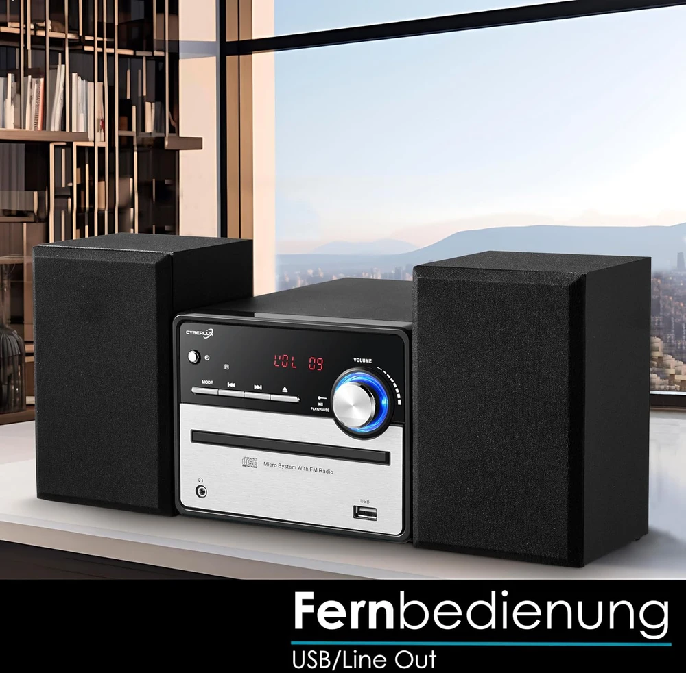 Muzikinis centras Cyberlux mini Hi-Fi stereo sistema su CD/MP3, FM radiju, USB ir LED ekranu 3120