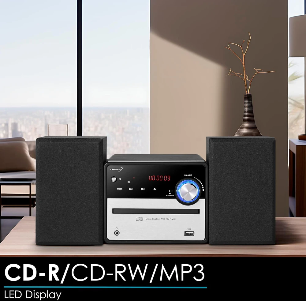 Muzikinis centras Cyberlux mini Hi-Fi stereo sistema su CD/MP3, FM radiju, USB ir LED ekranu 3120