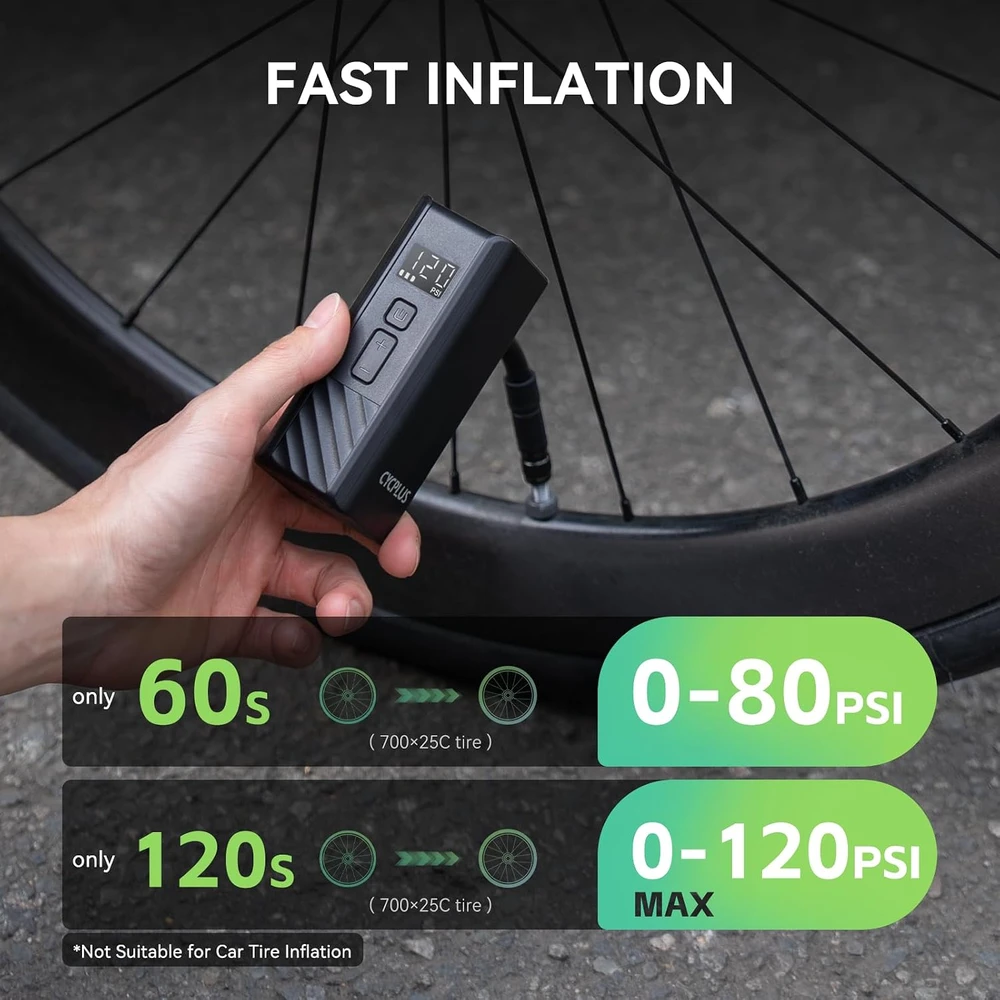 CYCPLUS elektrinė dviračio pompa 120 PSI, 2000 mAh, automatinis sustabdymas, A3 Mini