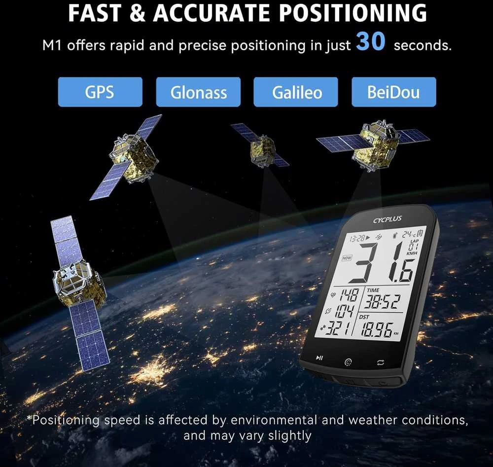 CYCPLUS GPS dviratininko kompiuteris su LCD ekranu 2,9", vandeniui atsparus, ANT+ ryšys, modelis M1+Z1+C3