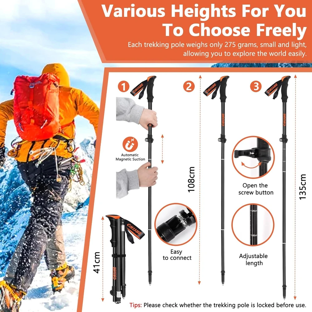 CYJJYZ sulankstomos reguliuojamos trekingo ir nordic walking lazdos, aliuminio, 108-135 cm, 2 vnt.