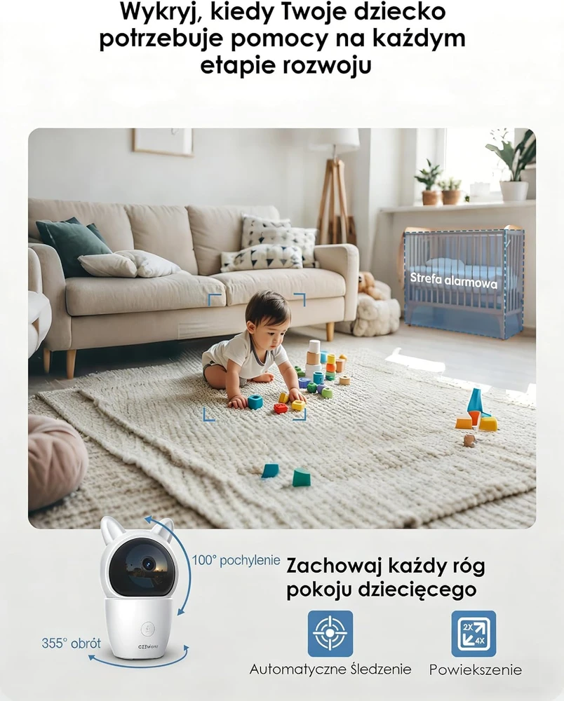 CZEview vaizdo auklė su 5 colių ekranu, 2K kamera, Wi-Fi ir programėle ZY-BM2