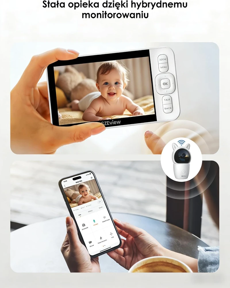 CZEview vaizdo auklė su 5 colių ekranu, 2K kamera, Wi-Fi ir programėle ZY-BM2
