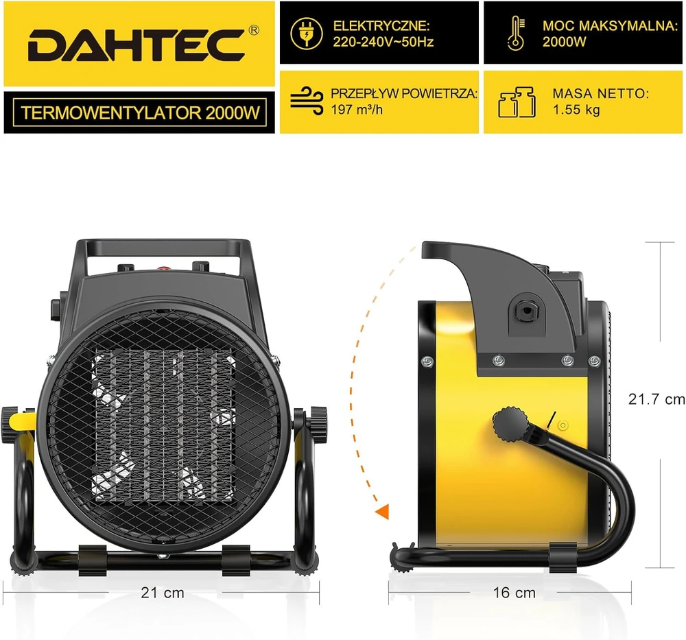 DAHTEC elektrinis PTC šildytuvas su ventiliatoriumi 2000 W BGP1506-02