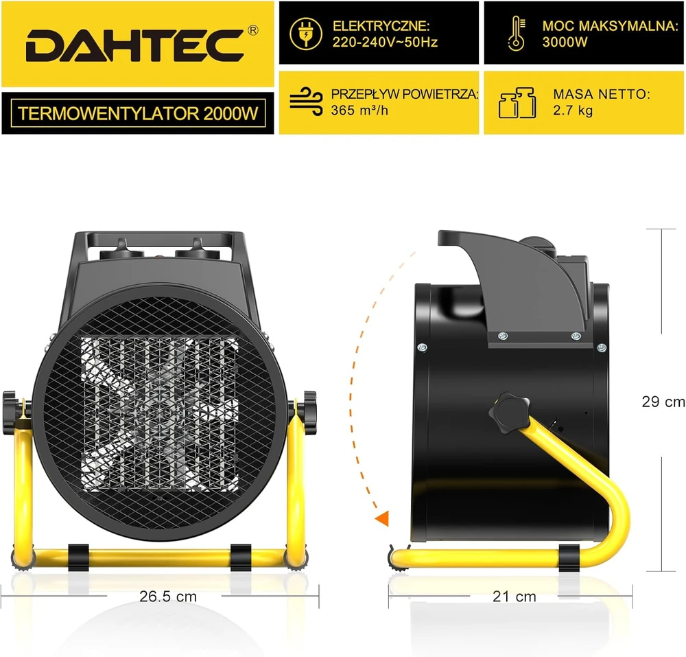 DAHTEC elektrinis termoventiliatorius 3000 W, keraminis PTC, 3 režimai, BGP1506-03