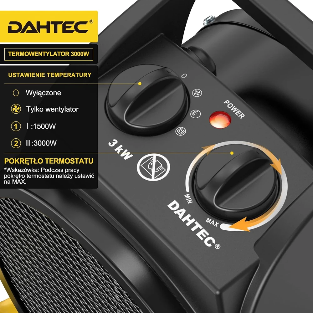 DAHTEC elektrinis termoventiliatorius 3000 W, keraminis PTC, 3 režimai, BGP1506-03