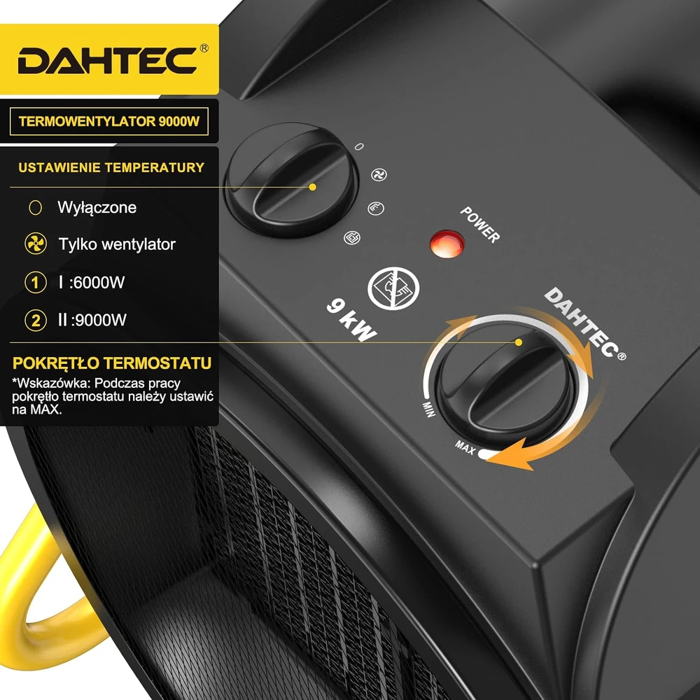 DAHTEC elektrinis termoventiliatorius 9000 W su PTC kaitinimo elementu BGP1506-09