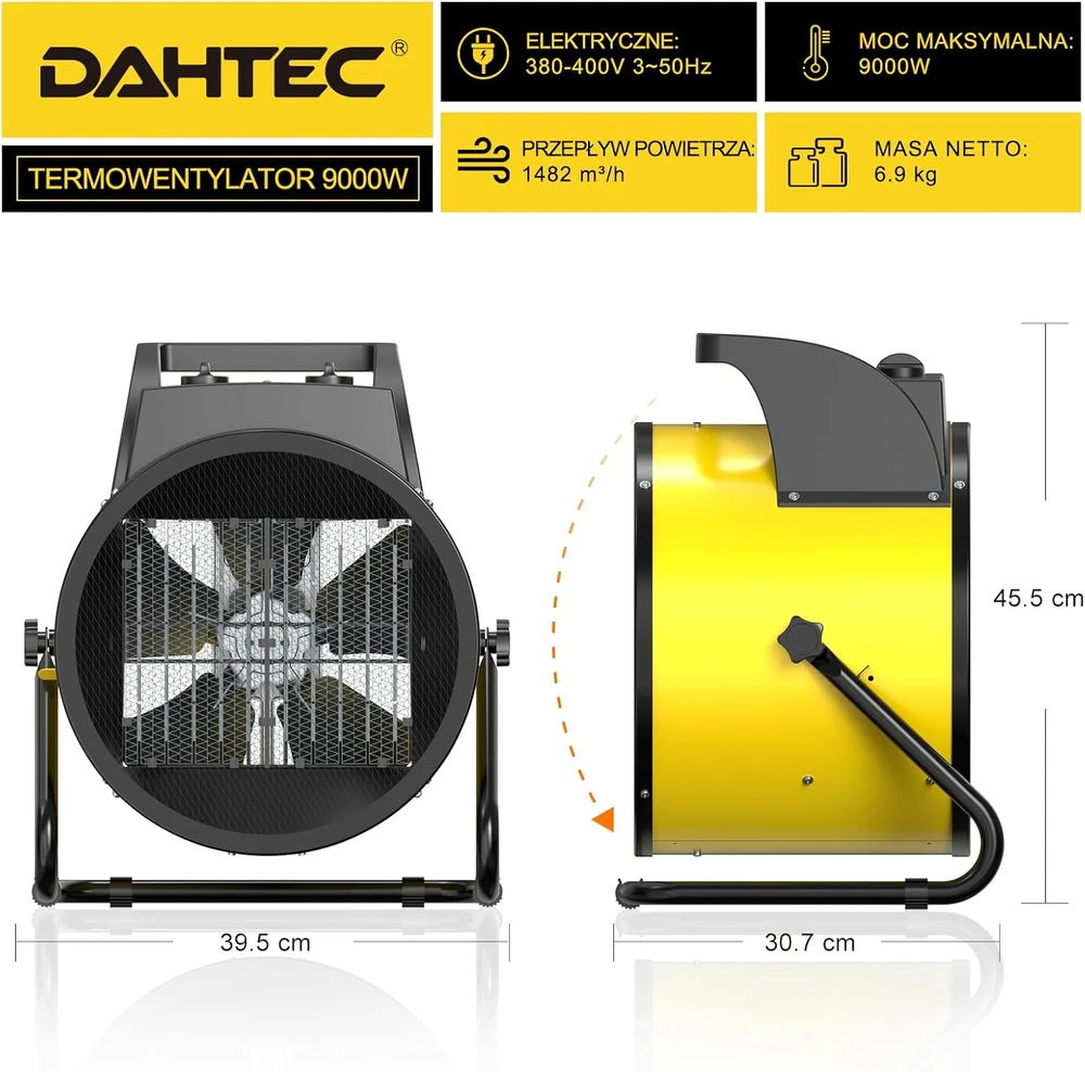 DAHTEC elektrinis ventiliatorinis šildytuvas 9000 W su PTC elementu BGP1506-09