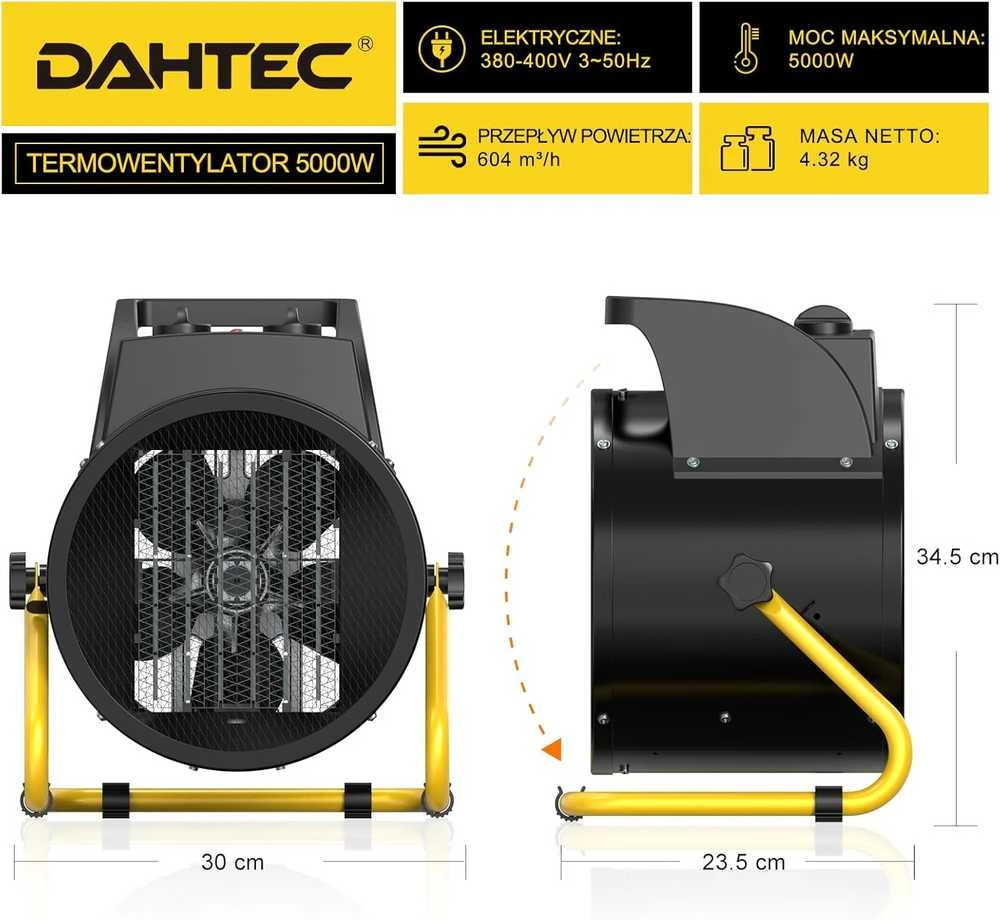 DAHTEC elektrinis ventiliatorinis šildytuvas 5000 W, keraminis, reguliuojamas kampas, BGP1506-05