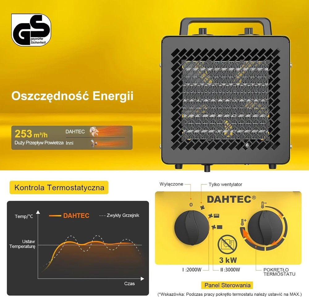 DAHTEC keraminis ventiliatorinis šildytuvas 3000 W su termostatu BGP2305-30