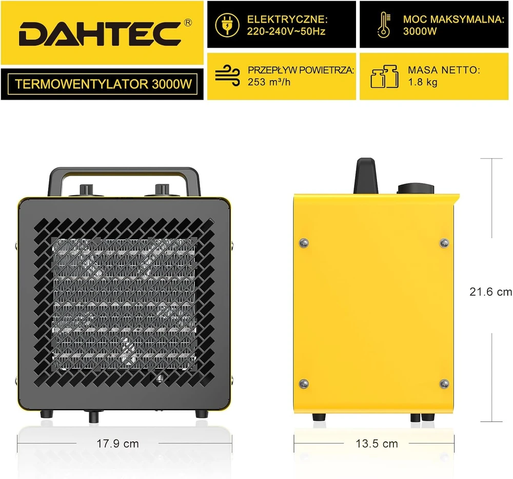 DAHTEC keraminis ventiliatorinis šildytuvas 3000 W su termostatu BGP2305-30