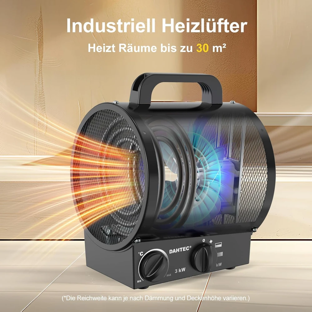 DAHTEC nešiojamas elektrinis šildytuvas 3000 W su termostatu ir apsauga nuo perkaitimo BGP1308-03