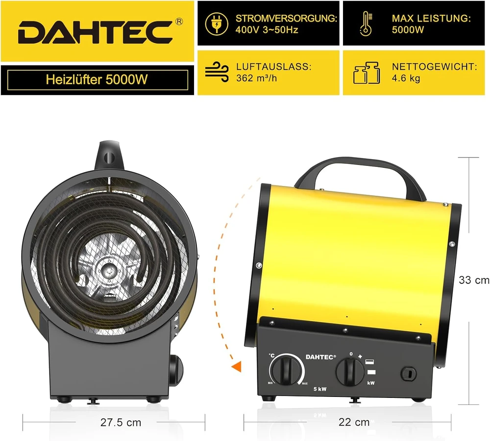 DAHTEC nešiojamasis elektrinis šildytuvas 5000 W su termostatu BGP1308-05