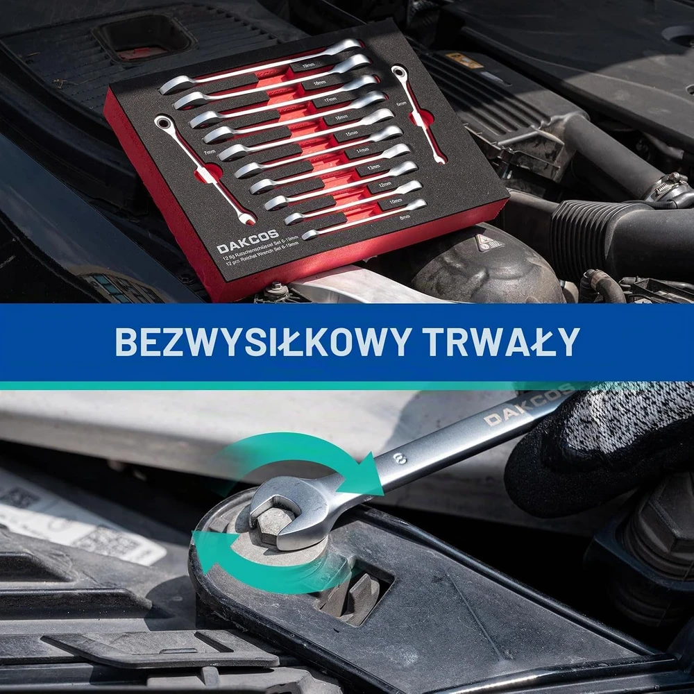 DAKCOS kombinuotų veržliarakčių su reketu rinkinys 6–19 mm, 12 vnt., RMS-MIX