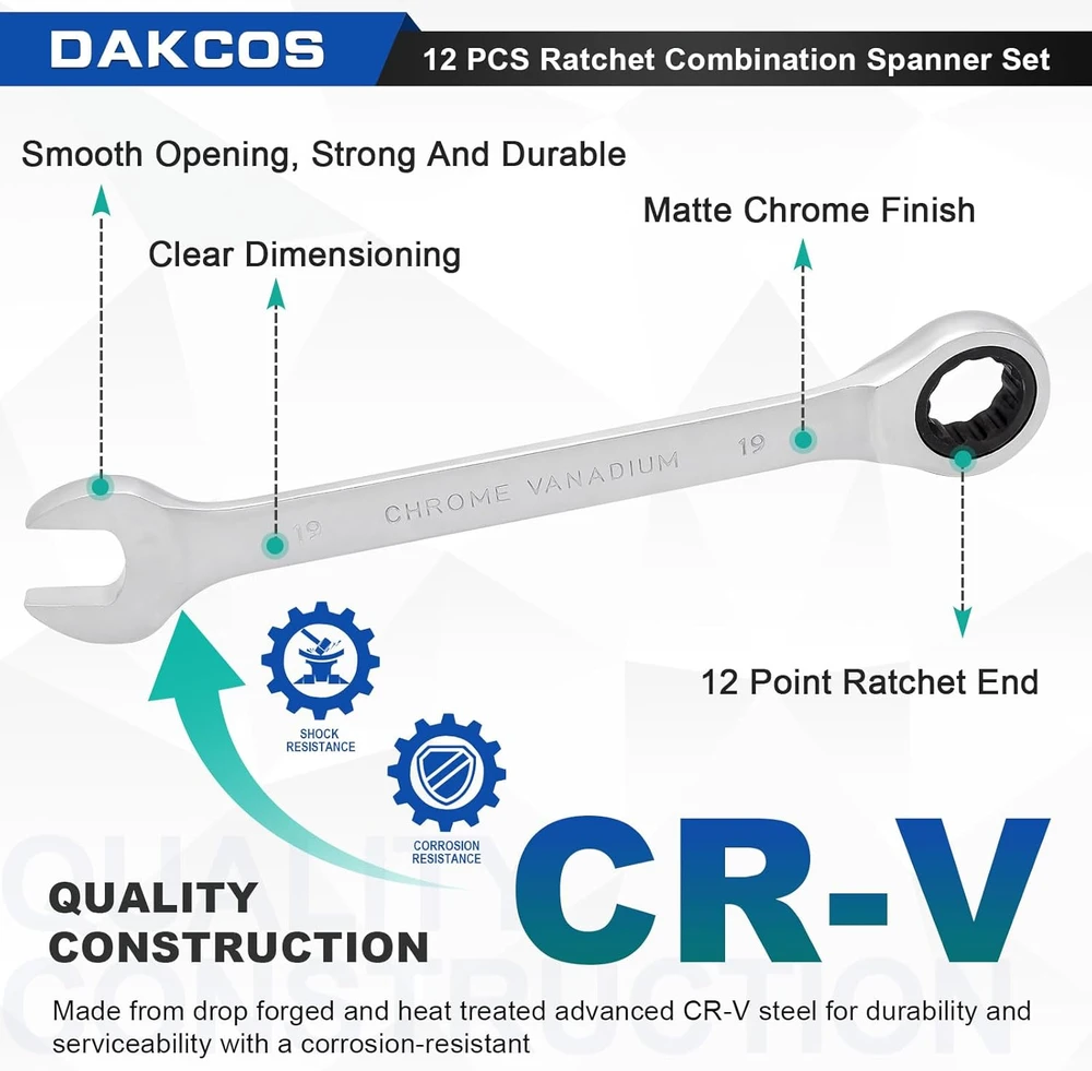 DAKCOS kombinuotų veržliarakčių su reketu rinkinys 6–19 mm, 12 vnt., RMS-MIX