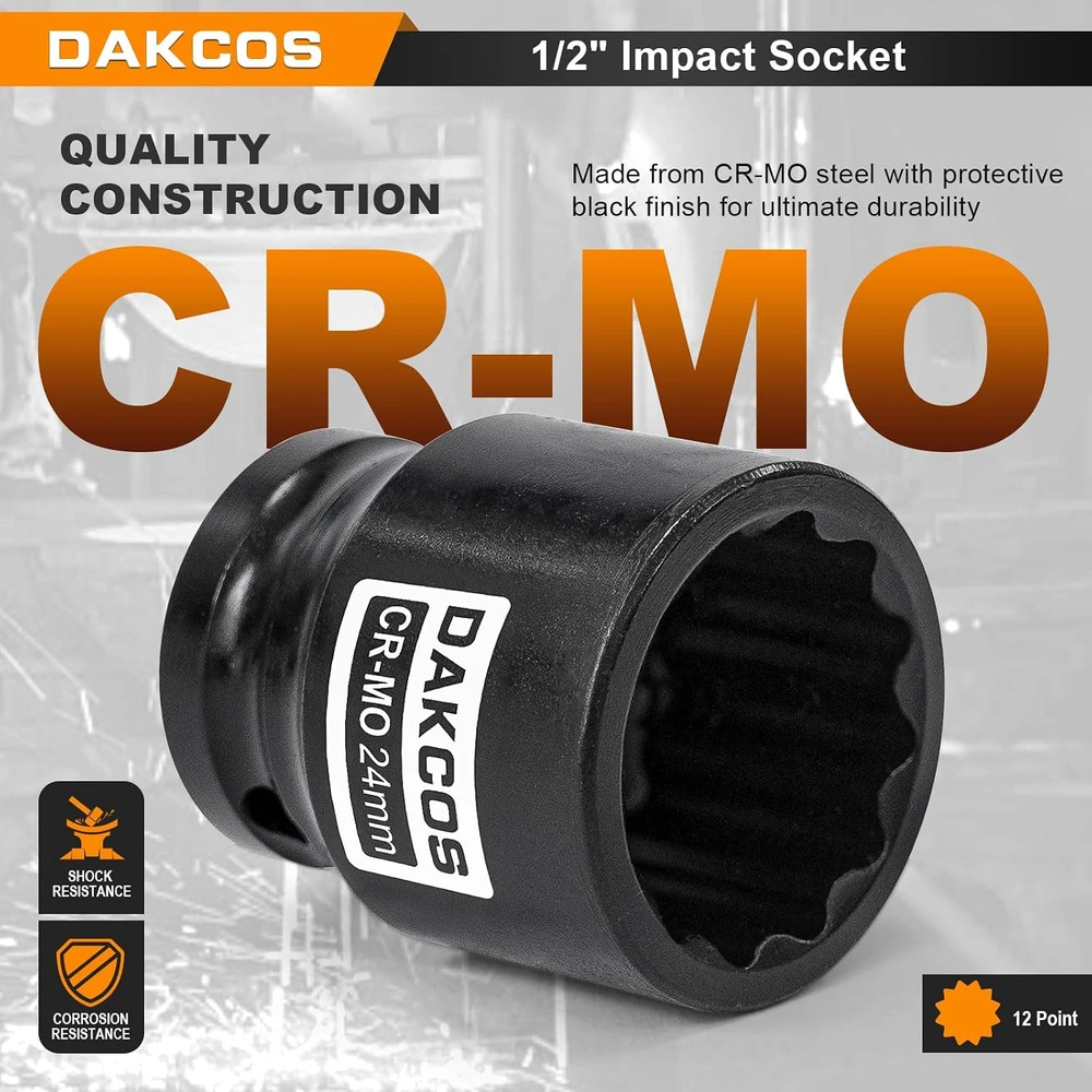 DAKCOS smūginė 12-kampė Cr-Mo galvutė 24 mm su 1/2 col. pavara KSE24