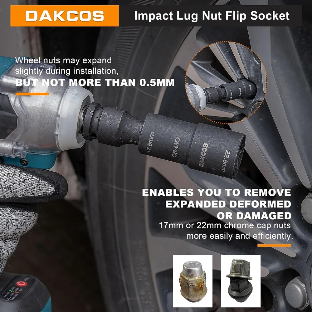 DAKCOS smūginė dvipusė galvutė ratų veržlėms 17,5/22,5 mm, 1/2 col., KSS03