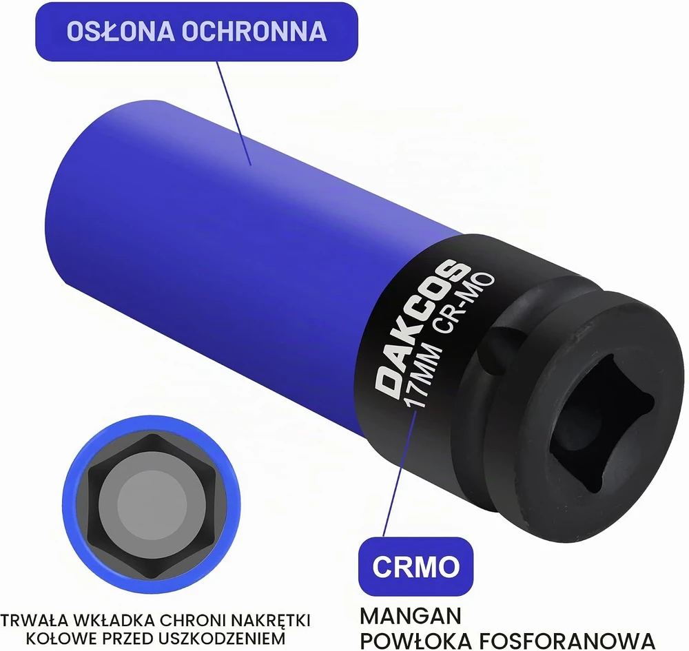 DAKCOS smūginė galvutė ratų veržlėms 17 mm, 1/2 col., 85 mm KSS17