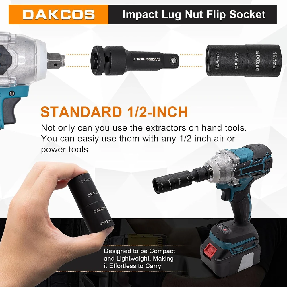 DAKCOS smūginė galvutė ratų veržlėms 18,5–19,5 mm, 1/2 col., KSS01