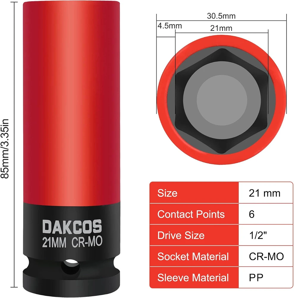 DAKCOS smūginė galvutė ratų veržlėms 21 mm, 1/2 col., 85 mm KSS21