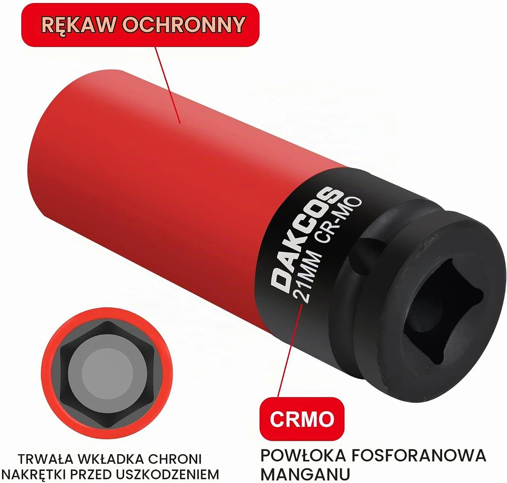 DAKCOS smūginė galvutė ratų veržlėms 21 mm, 1/2 col., 85 mm KSS21