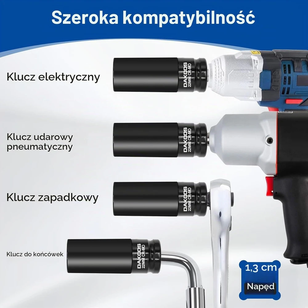 DAKCOS smūginė galvutė ratų veržlėms 22 mm, 1/2 col., 85 mm KSS22