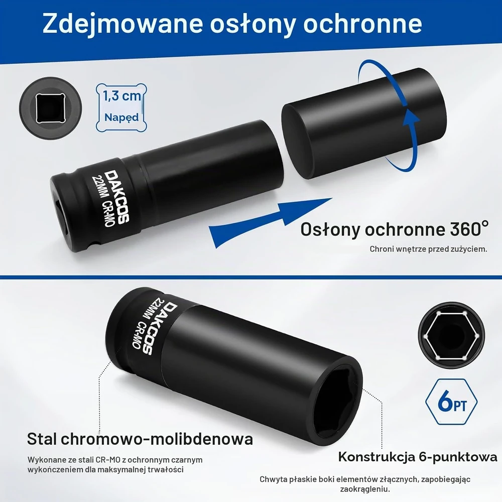 DAKCOS smūginė galvutė ratų veržlėms 22 mm, 1/2 col., 85 mm KSS22