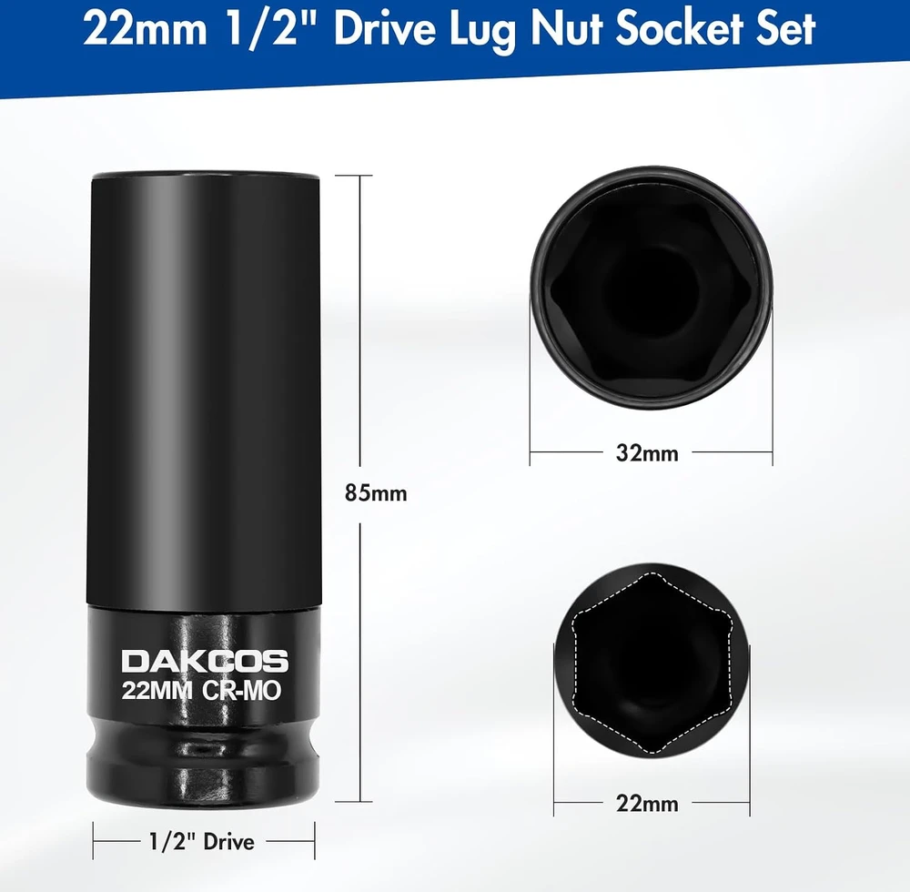 DAKCOS smūginė galvutė ratų veržlėms 22 mm, 1/2 col., 85 mm KSS22