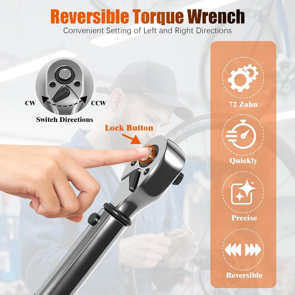 Dalephoric dinamometrinis raktas 24 Nm, 72 dantų, su šešiakampiais ir Torx antgaliais PAR227