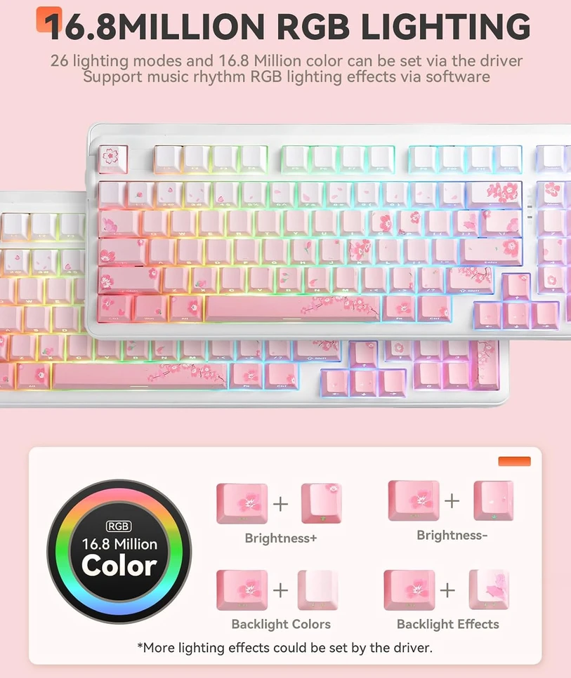 DAREU belaidė mechaninė klaviatūra Bluetooth 5.1, 2,4 GHz, RGB EK98Pro
