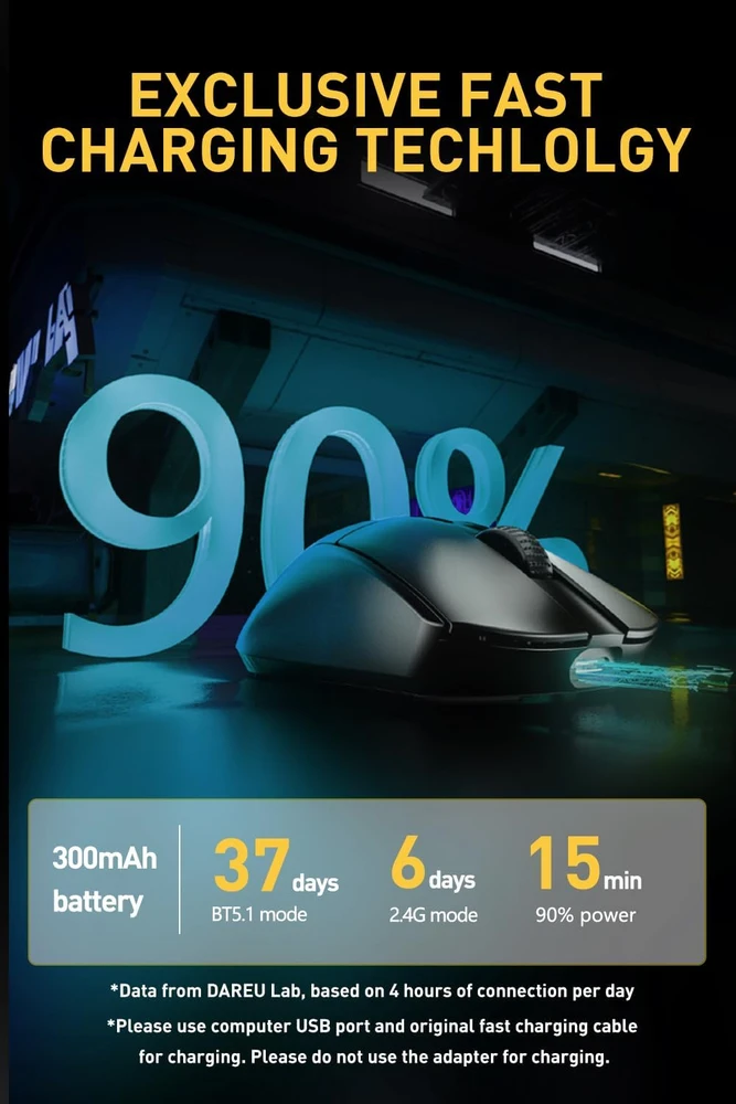 DAREU belaidė optinė žaidimų pelė 4 kHz, 26 000 DPI, 55 g A950 PRO-BK