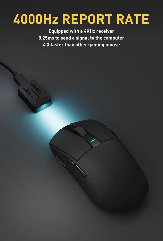 DAREU belaidė optinė žaidimų pelė 4 kHz, 26 000 DPI, 55 g A950 PRO-BK