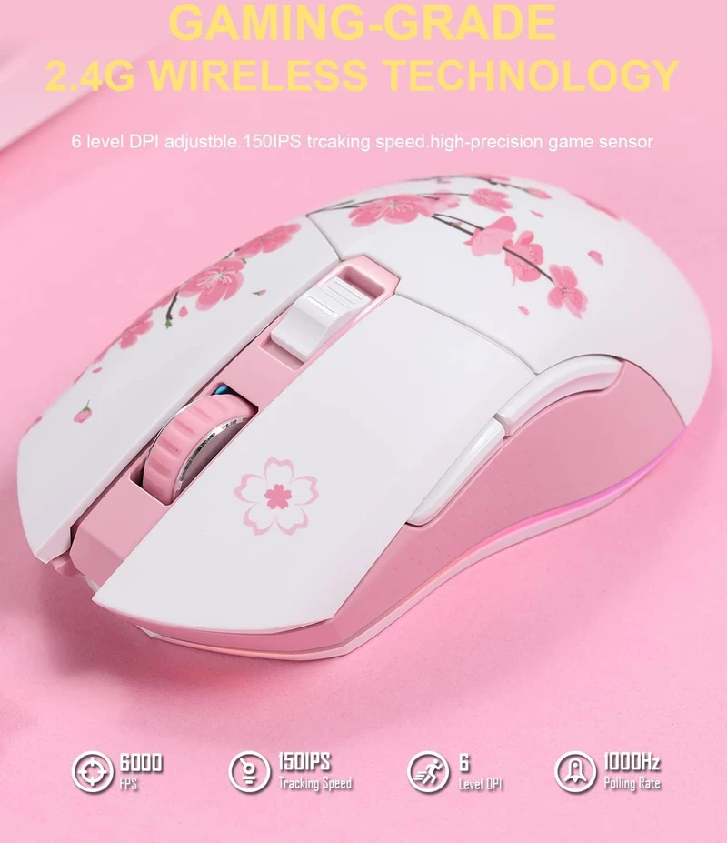DAREU belaidė žaidimų pelė, 10 000 DPI, 6 programuojami mygtukai, RGB, EM901X