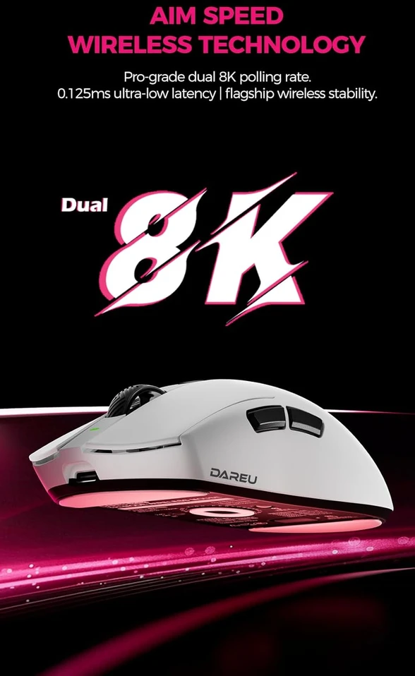 DAREU belaidė žaidimų pelė 30 000 DPI, 8K, įkrovimo stotelė AE6 PRO-BK